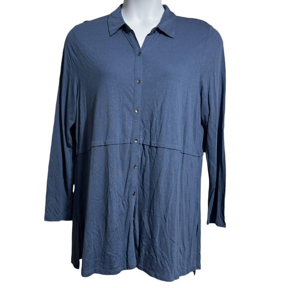 J.Jill slate blue button front long sleeve tunic blouse - women's large - Picture 1 of 9